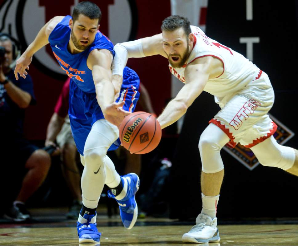 Steve Griffin  |  The Salt Lake Tribune


Utah Utes forward David Collette (13) steals the ball from Boise State Broncos forward David Wacker (33) during the first round of the NIT at the Huntsman Center on the University of Utah campus in Salt Lake City Tuesday March 14, 2017.