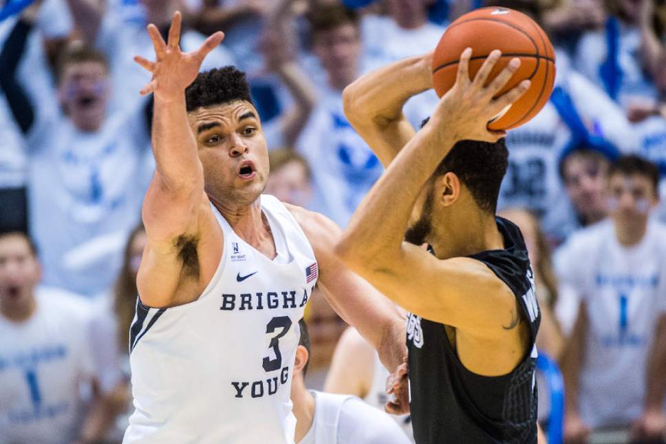 Chris Detrick  |  Tribune file photo
Brigham Young Cougars guard Elijah Bryant (3), guarding Gonzaga Bulldogs guard Nigel Williams-Goss in early February, will miss the NIT due to an injury.