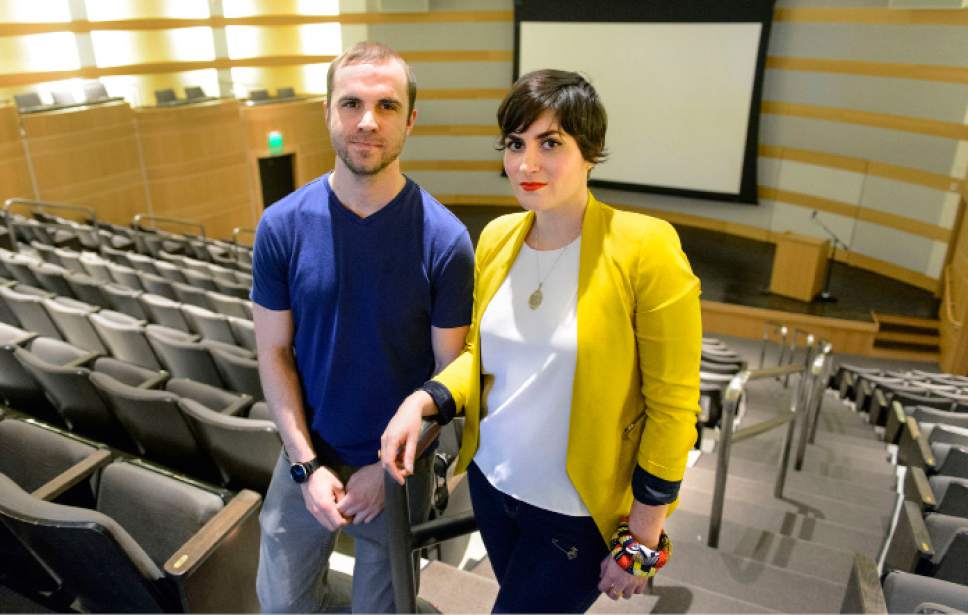 Steve Griffin  |  The Salt Lake Tribune


Jeremy Davies and MarÌa del Mar Gonz·lez inside the theatre at the Salt Lake City Main Library in Salt Lake City Tuesday March 14, 2017. They organized an event that drew more than 200 where they livestreamed an ACLU event in Miami meant to train people on their First Amendment rights to protest, and discussed efforts to reach out to local law enforcement officials about Trump immigration policies.