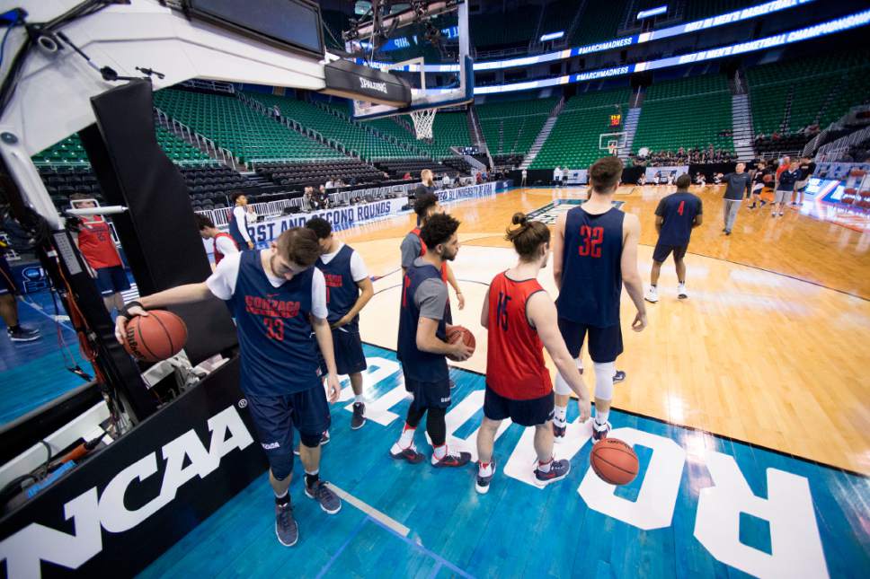 Trent Nelson |  The Salt Lake Tribune

Gonzaga practices during NCAA Tournament in Salt Lake City on Wednesday, March 15, 2017.