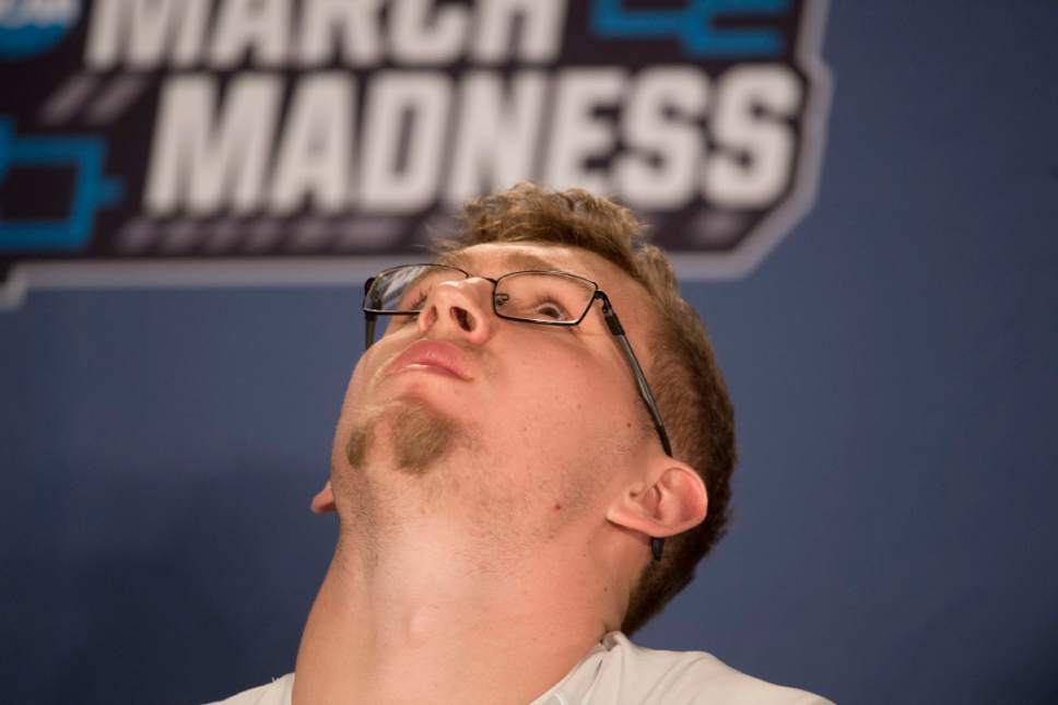 Trent Nelson |  The Salt Lake Tribune

St. Mary's Gaels center Jock Landale (34) takes questions during the team's press conference at the NCAA Tournament in Salt Lake City on Wednesday, March 15, 2017.