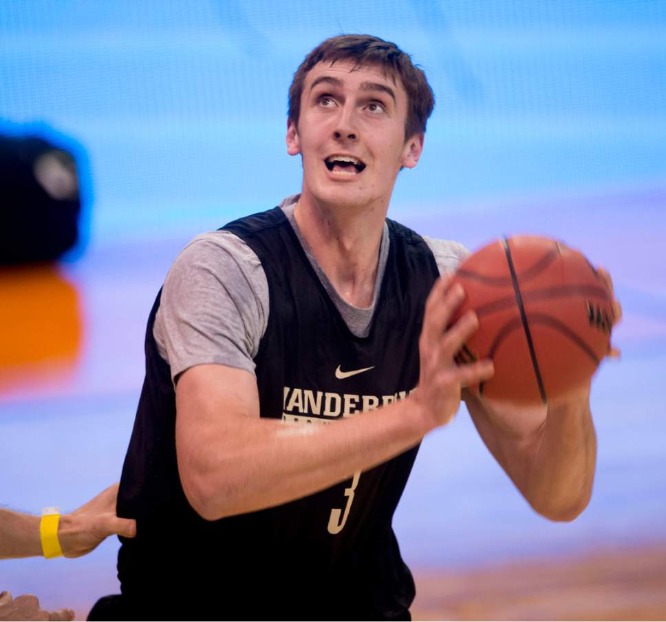 Trent Nelson |  The Salt Lake Tribune

Vanderbilt Commodores forward Luke Kornet (3) runs drills during the team's practice at NCAA Tournament in Salt Lake City on Wednesday, March 15, 2017.