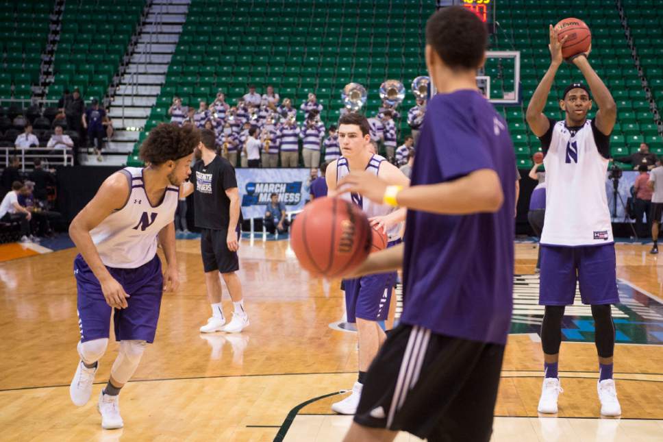 Trent Nelson |  The Salt Lake Tribune

The Northwestern Wildcats practice at the NCAA Tournament in Salt Lake City on Wednesday, March 15, 2017.