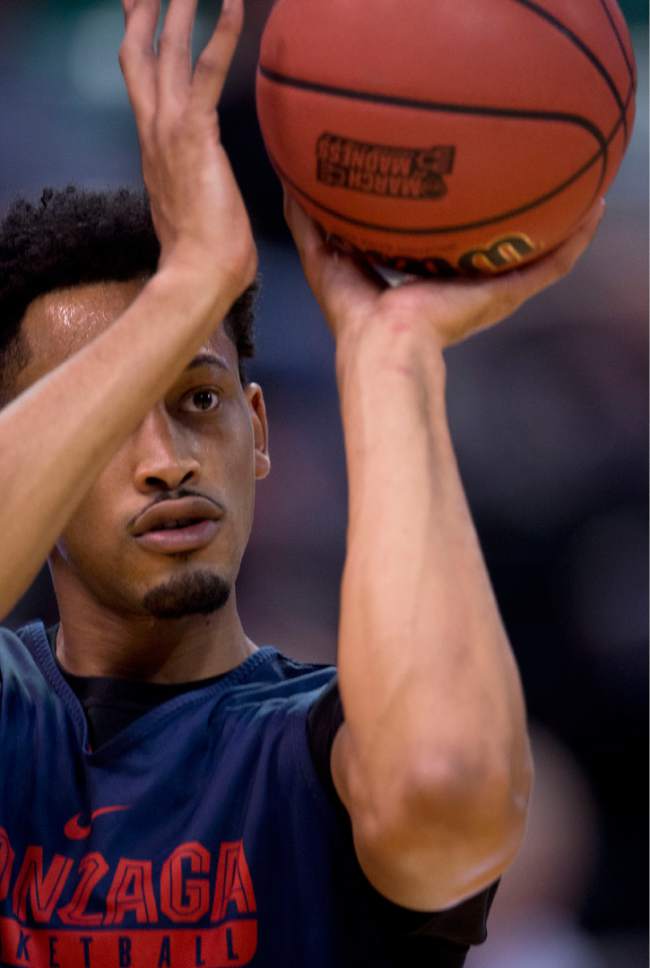 Trent Nelson |  The Salt Lake Tribune

Gonzaga Bulldogs forward Johnathan Williams (3) shoots as the team practices during NCAA Tournament in Salt Lake City on Wednesday, March 15, 2017.