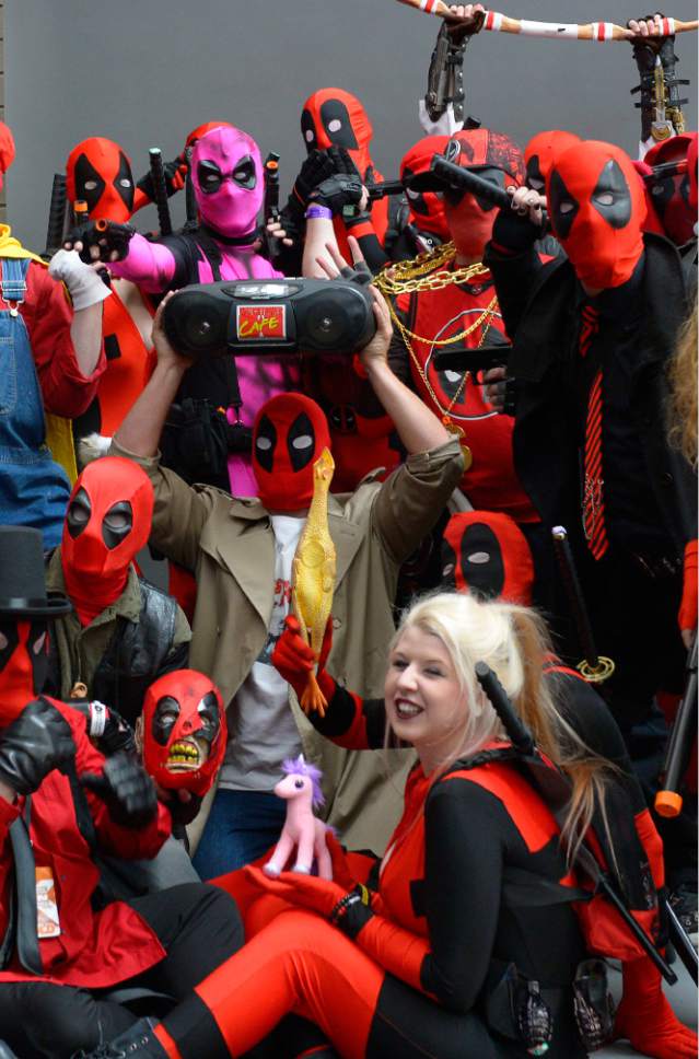 Leah Hogsten  |  The Salt Lake Tribune
A group of Deadpool. Salt Lake Comic Con's FanX 2016 attendees mingle during the three-day pop-culture convention at the Salt Palace Convention Center, Friday, March 25, 2016.