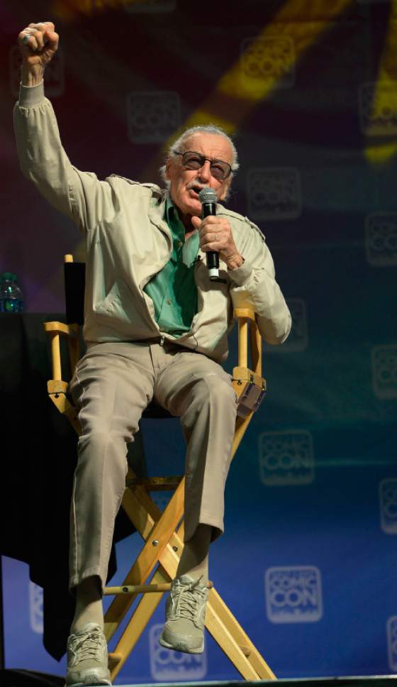 Leah Hogsten  |  The Salt Lake Tribune
 Stan Lee, "Stan the Man," the legendary former head of Marvel Comics yells "Excelsior!" at Salt Lake Comic Con, September 6, 2014 at the Salt Palace Convention Center. Lee is credited with co-creating many of Marvel's best-known characters, including Spider-Man, the Fantastic Four, the X-Men, the Incredible Hulk, Iron Man, Thor, Daredevil, Doctor Strange, and others.