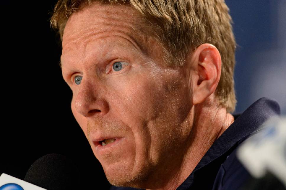 Trent Nelson  |  The Salt Lake Tribune
Gonzaga coach Mark Few takes questions during the team's press conference at the NCAA Tournament at Vivint Smart Home Arena in Salt Lake City, Friday March 17, 2017.