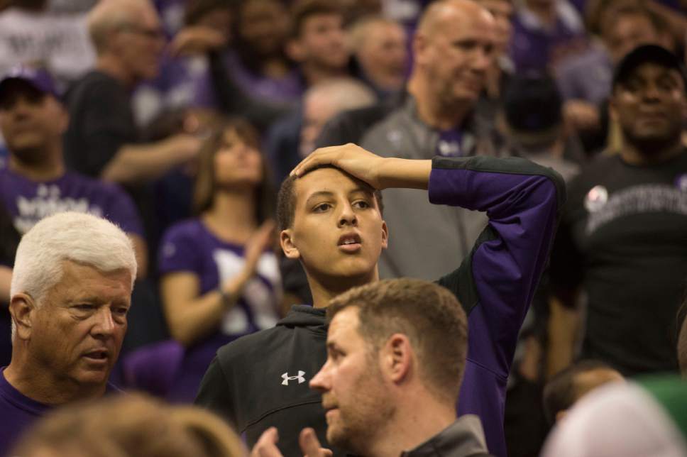 Chris Detrick  |  The Salt Lake Tribune

Northwestern fans react after losing to Gonzaga in the NCAA tournament in Salt Lake City on Saturday, March 18, 2017.