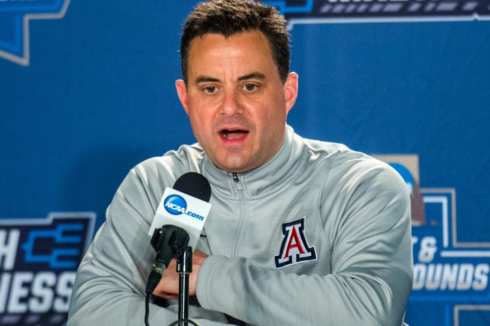 Chris Detrick  |  The Salt Lake Tribune
Arizona Wildcats head coach Sean Miller speaks during a press conference at Vivint Smart Home Arena Friday March 17, 2017.