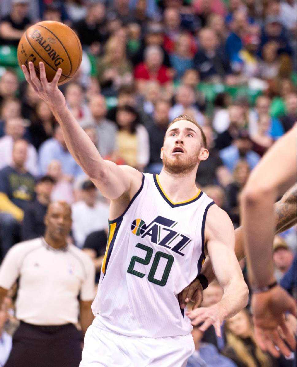 Lennie Mahler  |  The Salt Lake Tribune

Gordon Hayward drives to the basket in the first half of a basketball game between the Utah Jazz and the LA Clippers at Vivint Smart Home Arena, Monday, Feb. 13, 2017.