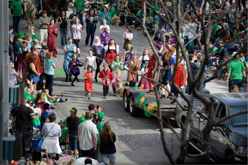 Scott Sommerdorf | The Salt Lake Tribune
The 39th annual St. Patrick's Parade makes it's way through the Gateway shopping center, Saturday, March 18, 2017.