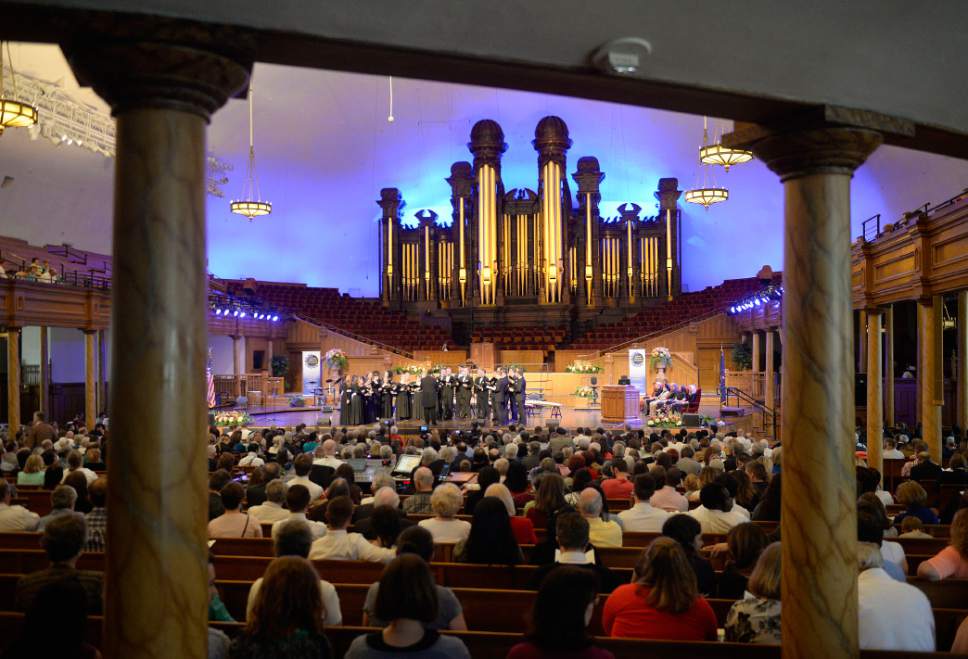 Al Hartmann  |  The Salt Lake Tribune
People attend a Sacred Music Evening in the Tabernacle Sunday March 19.  It  included musical performances, dances, scripture readings, and prayers from many Utah faith traditions.
Its part of the annual Interfaith Month that's been going on every year since the 2002 Olympic Winter Games in Salt Lake City.