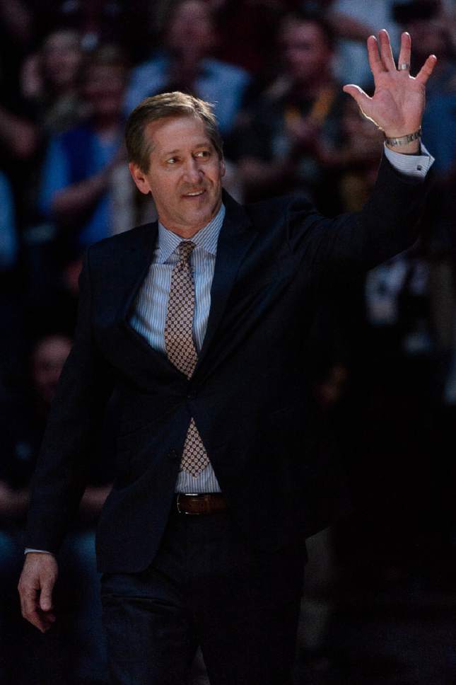 Trent Nelson  |  The Salt Lake Tribune
Jeff Hornacek makes an entrance as the Utah Jazz celebrate the 20th anniversary of the franchise's first Western Conference Championship and honor members of the 1996-1997 squad, in Salt Lake City, Wednesday March 22, 2017.