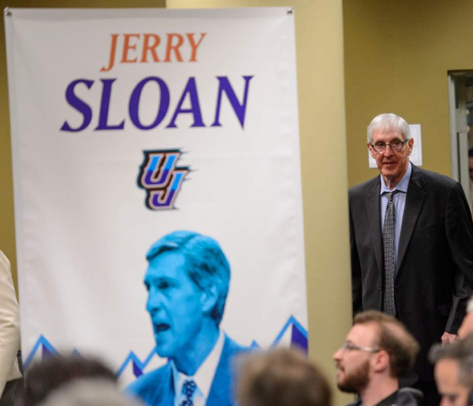Steve Griffin  |  The Salt Lake Tribune


As the Utah Jazz celebrate the 1997 Utah Jazz team Jerry Sloan walks into a press conference at Vivint Smart Home Arena in Salt Lake City Wednesday March 22, 2017.