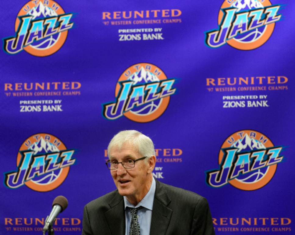 Steve Griffin  |  The Salt Lake Tribune


As the Utah Jazz celebrate the 1997 Utah Jazz team Jerry Sloan talks about his memories of the historic season during press conference at Vivint Smart Home Arena in Salt Lake City Wednesday March 22, 2017.