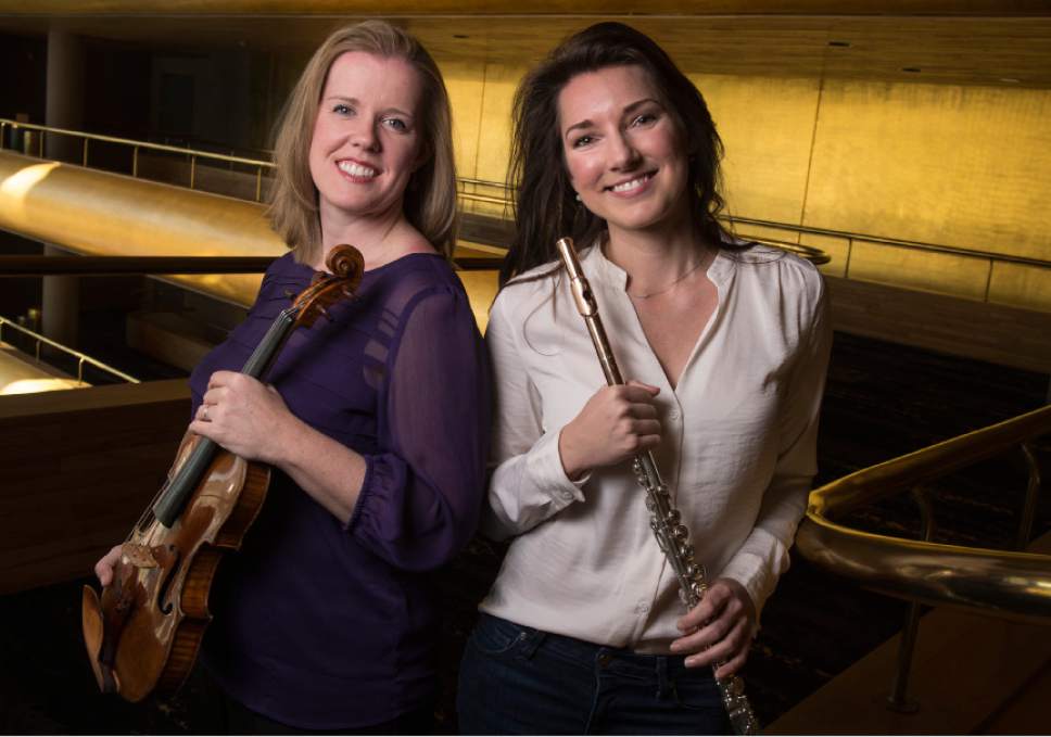 Leah Hogsten  |  The Salt Lake Tribune
Utah Symphony concertmaster Madeline Adkins, left, and principal flutist Mercedes Smith will be featured in performances of Bach's Brandenburg Concerto No. 5 during Utah Symphony's upcoming "An Evening of Bach" at Abravanel Hall, March 24-25, 2017.