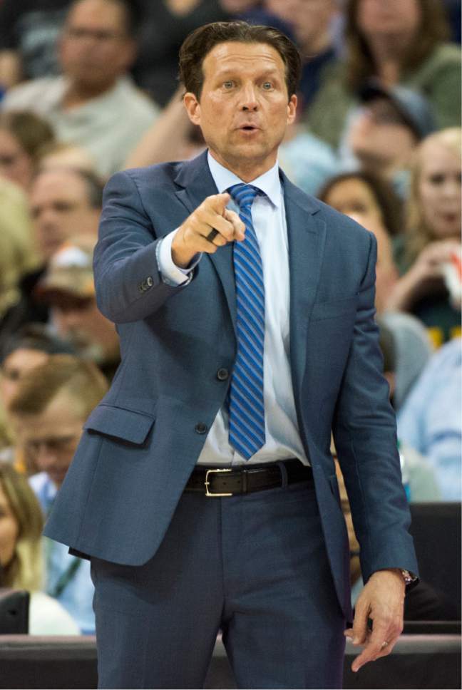 Rick Egan  |  The Salt Lake Tribune

Utah Jazz head coach Quin Snyder gives instructions to his team in the 4th quarter, in NBA action Utah Jazz vs. New Orleans Pelicans, in Salt Lake City, Monday, March 27, 2017.