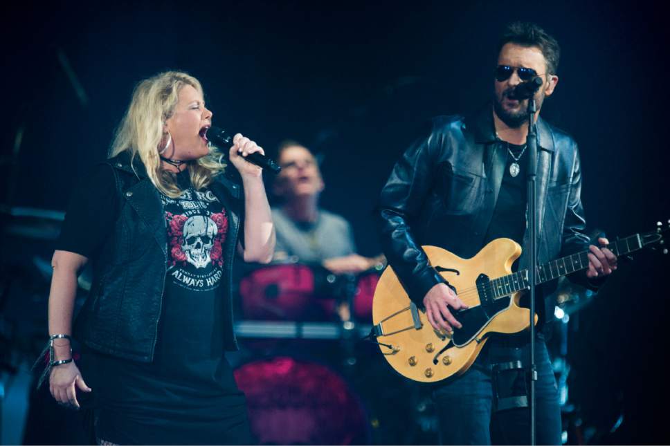 Rick Egan  |  The Salt Lake Tribune

Country music star Eric Church's performs with Joanna Cotten, at the Vivint Smart Home Arena on his 2017 Holdin' My Own Tour, in Salt Lake City, Saturday, March 25, 2017.