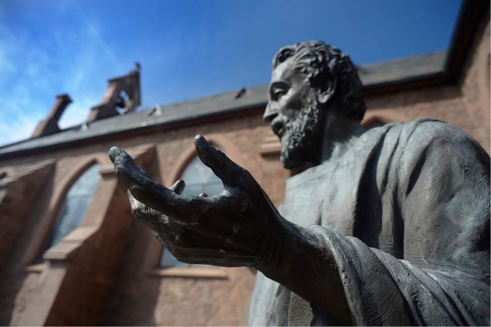 Scott Sommerdorf | The Salt Lake Tribune
The statue of St. Mark in the courtyard at St. Mark's Episcopal Cathedral, Sunday, March 19, 2017.