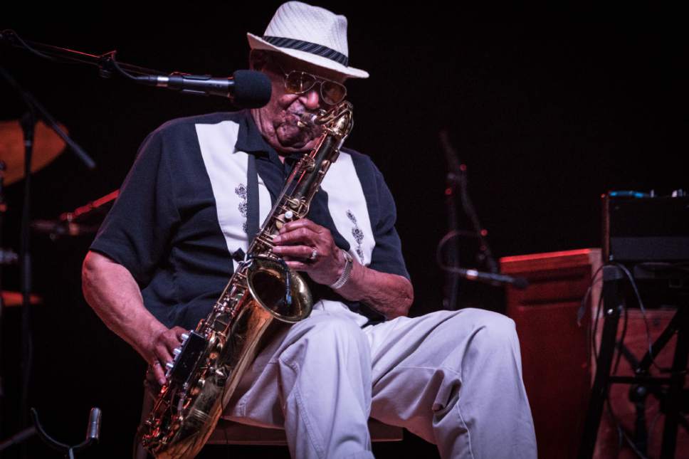 Jazz saxophonist and civil rights activist Joe McQueen, now 97 years old (pictured July 21, 2016), has been revitalized by the addition of some younger members to his band. The Joe McQueen Quartet will be playing three shows in five nights, starting with a Thursday concert at the Gallivan Center in Salt Lake City. Lex B. Anderson  |  Courtesy