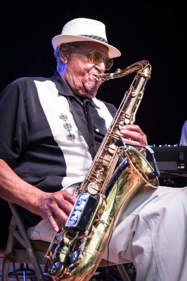 Jazz saxophonist and civil rights activist Joe McQueen, now 97 years old (pictured July 21, 2016), has been revitalized by the addition of some younger members to his band. The Joe McQueen Quartet will be playing three shows in five nights, starting with a Thursday concert at the Gallivan Center in Salt Lake City. Lex B. Anderson  |  Courtesy