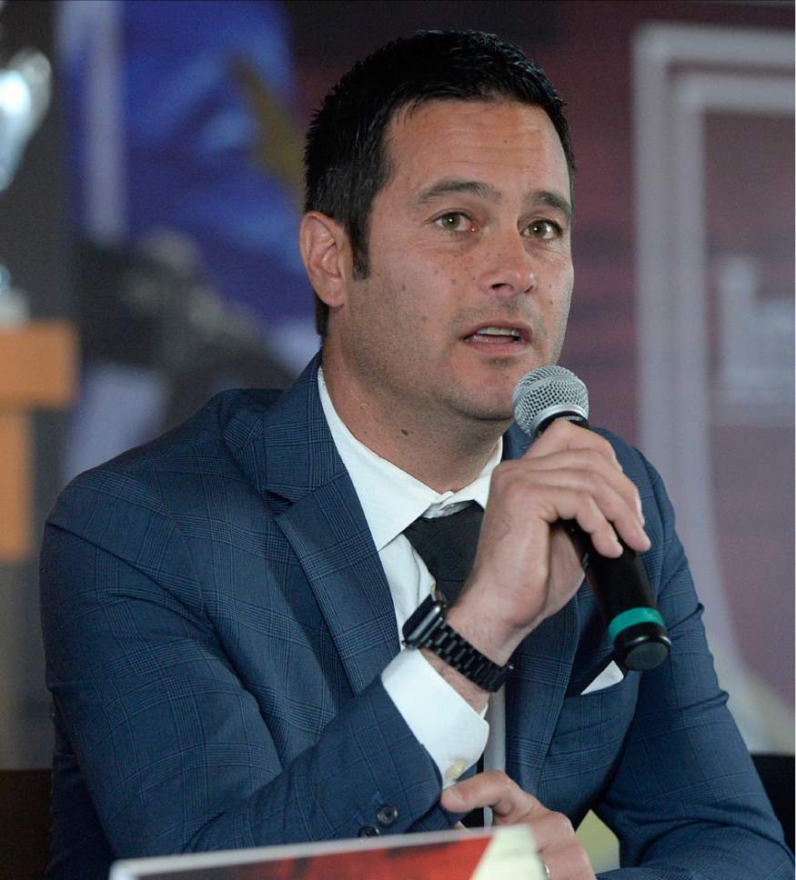 Al Hartmann  |  The Salt Lake Tribune
Real Salt Lake's new coach Mike Petke  speaks during a news conference Wednesday March 29 at Rio Tinto Stadium.