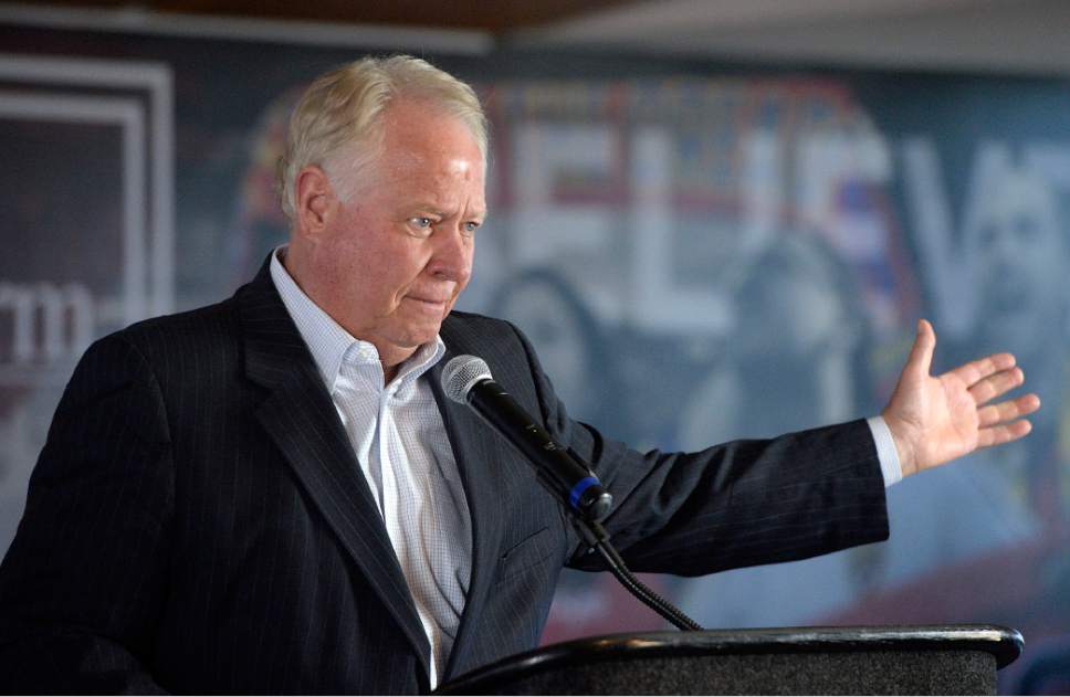 Al Hartmann  |  The Salt Lake Tribune
Real Salt Lake Owner Dell Loy Hansen speaks at press conference at Rio Tinto Stadium Wednesday March 29 in which Mike Petke was announced Real Salt Lake's new head coach.
