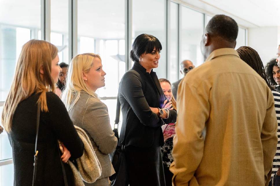 Trent Nelson  |  The Salt Lake Tribune
Defense attorney Skye Lazaro, center, speaks with Torrey Green's family members and supporters following the day's hearing in Logan, Wednesday March 29, 2017. Torrey Green is charged with six counts of rape, one count of aggravated kidnapping, three counts of forcible sex abuse and two counts of object rape. Left of Lazaro is defense attorney Rhiannon Mann.