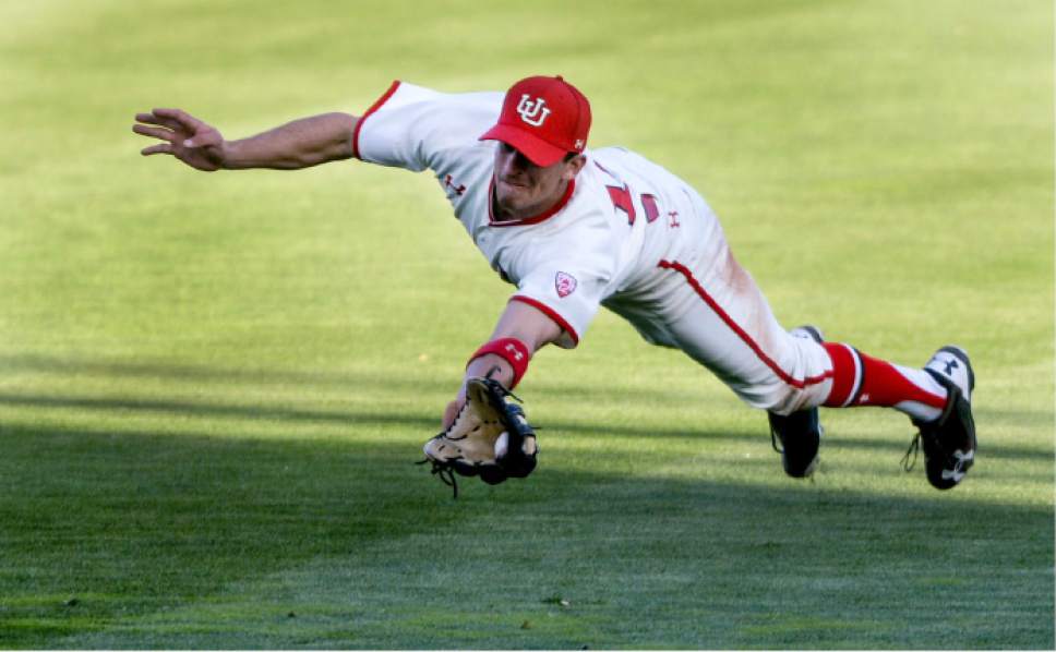 Steve Griffin  |  The Salt Lake Tribune


Utah's Josh Rose makes a diving catch on a BYU line drive during game at Smith's Ballpark in Salt Lake City Tuesday March 28, 2017.