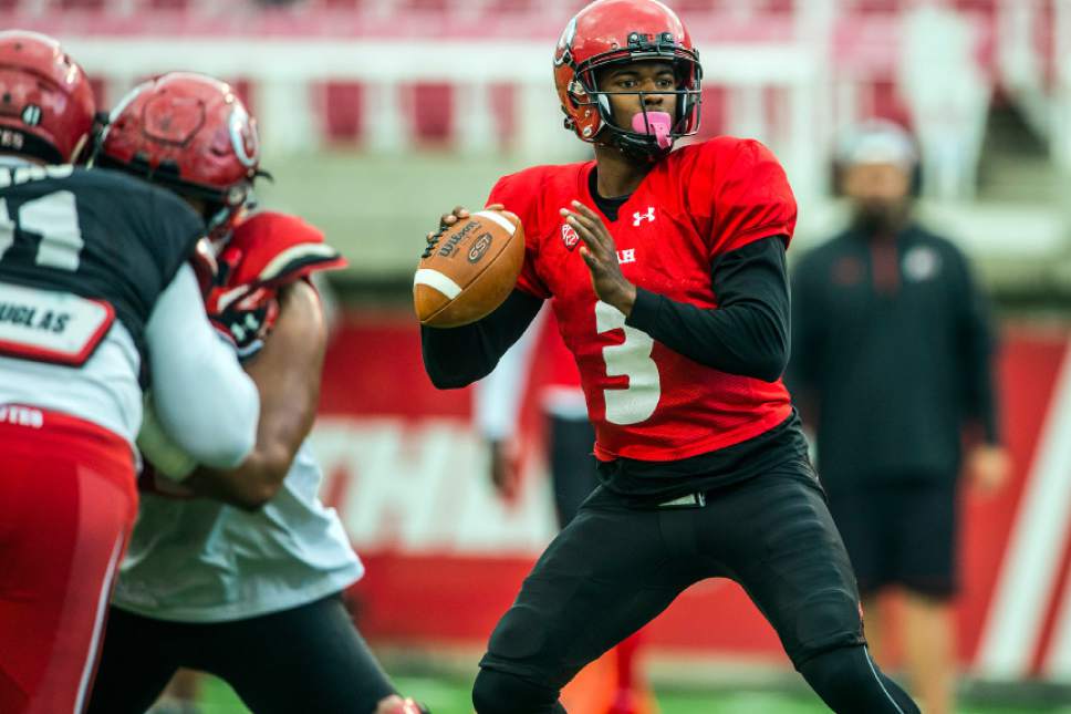 Chris Detrick  |  The Salt Lake Tribune
Utah Utes quarterback Troy Williams (3) during a scrimmage at Rice-Eccles Stadium Friday March 31, 2017.