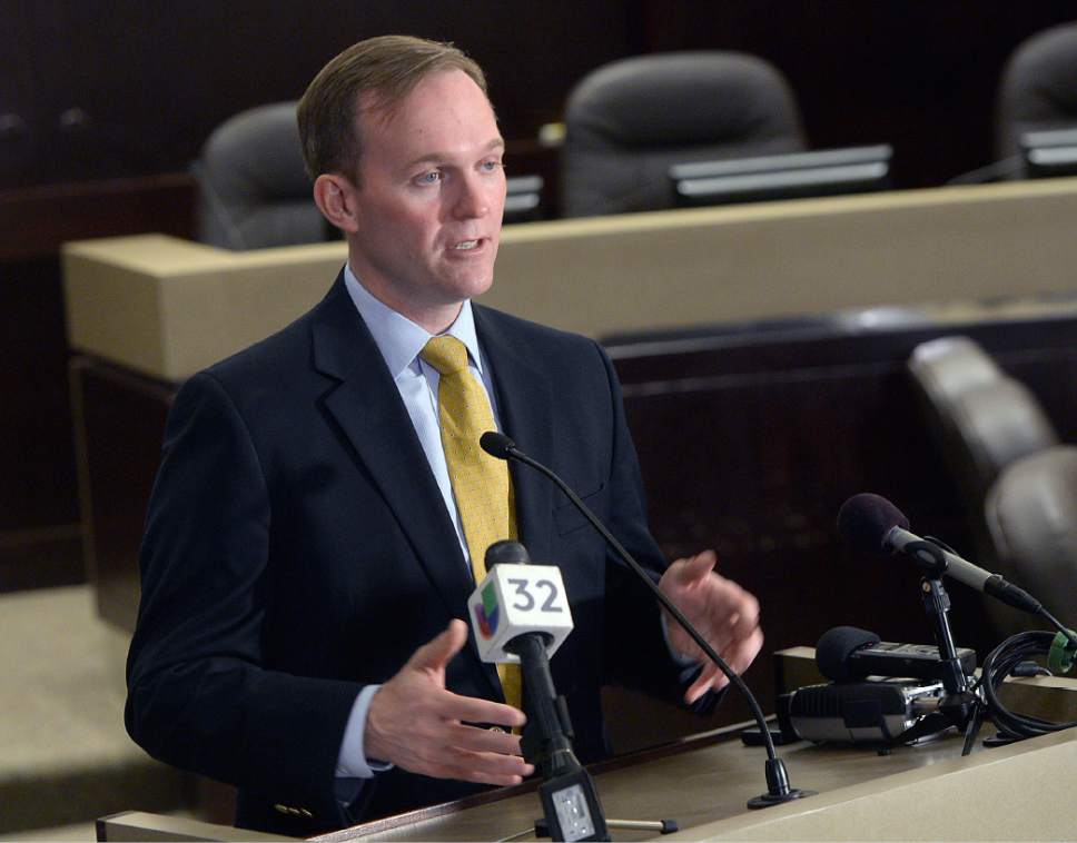 Al Hartmann  |  The Salt Lake Tribune
Salt Lake County Mayor Ben McAdams announces Friday March 31 that the new homeless recsourse center will be built at 3380 South 10th West in South Salt Lake.