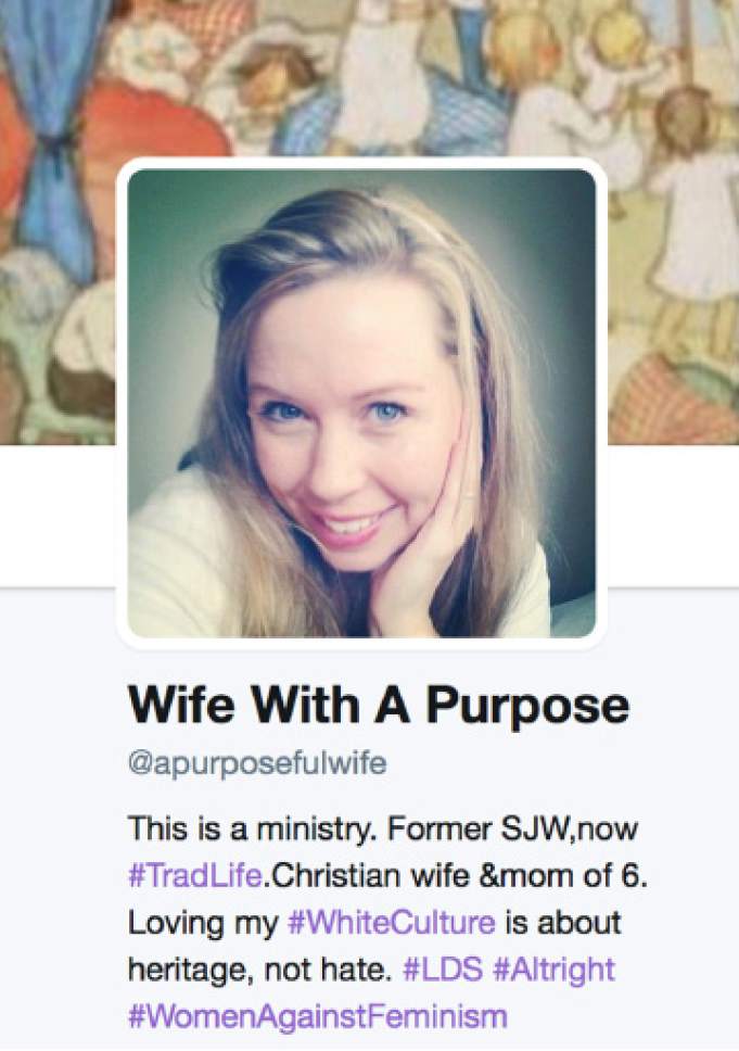 The Wife With A Purpose twitter account propagates "alt right" views.