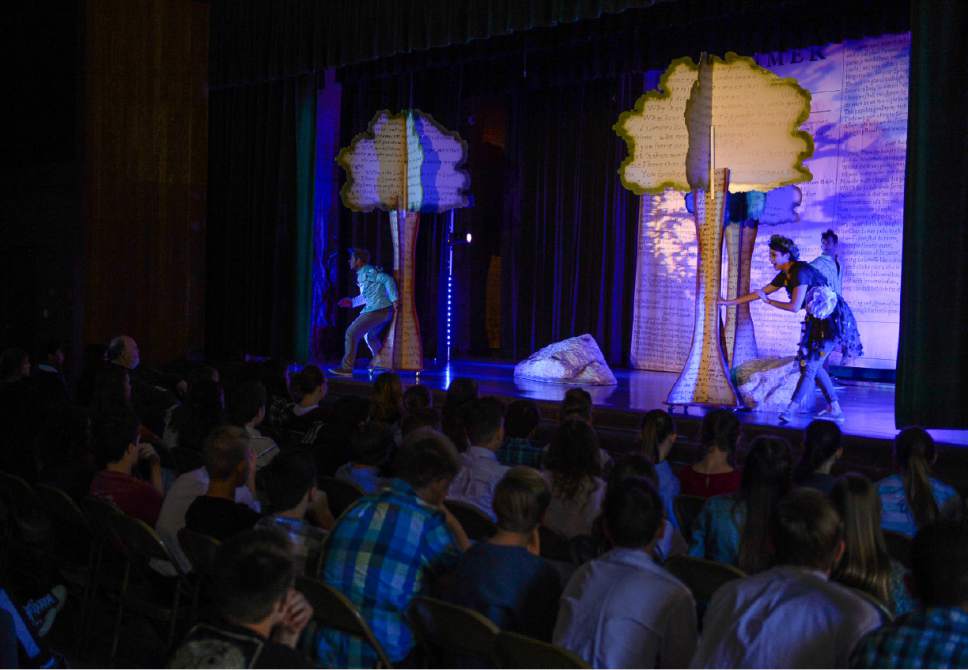 Francisco Kjolseth | The Salt Lake Tribune
Utah Shakespeare Festival's educational tour production of "A Midsummer's Night Dream" performs recently at Farmington Jr. High.