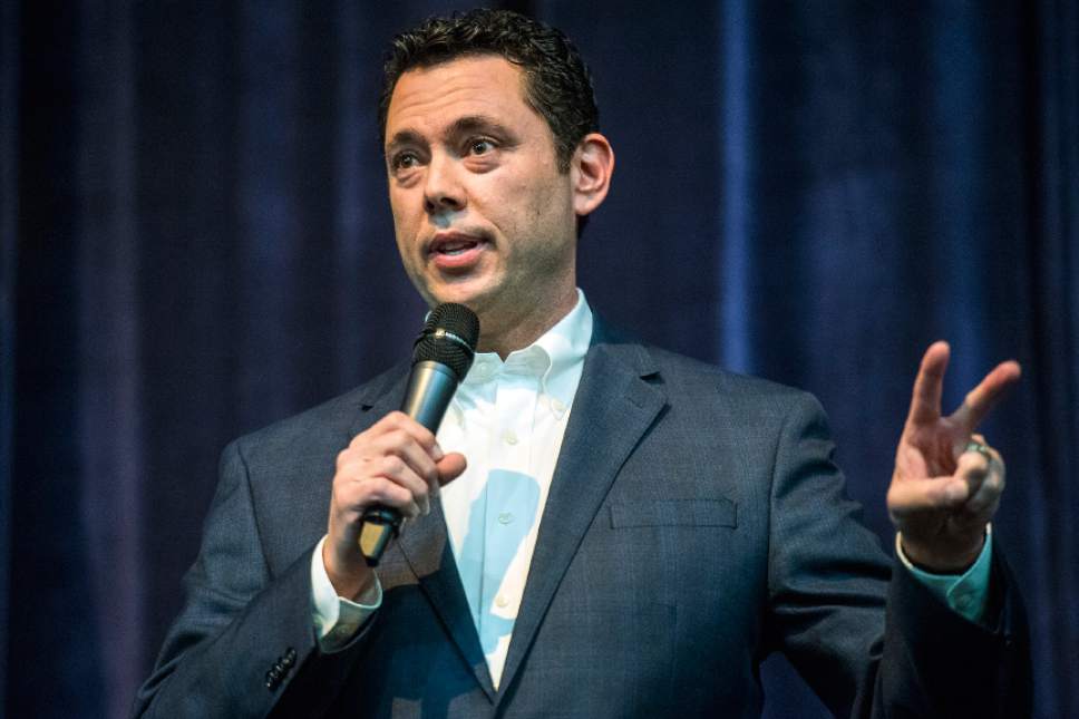 Chris Detrick  |  The Salt Lake Tribune
U.S. Rep. Jason Chaffetz, R-Utah, speaks during the town-hall meeting in Brighton High School Thursday February 9, 2017.