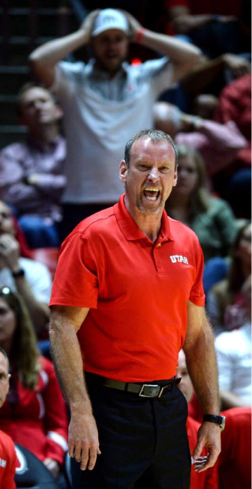 Steve Griffin  |  The Salt Lake Tribune


Utah Utes head coach Larry Krystkowiak screams at the ref as he after a no call during the Utah versus Boise State basketball game in the first round of the NIT at the Huntsman Center on the University of Utah campus in Salt Lake City Tuesday March 14, 2017.