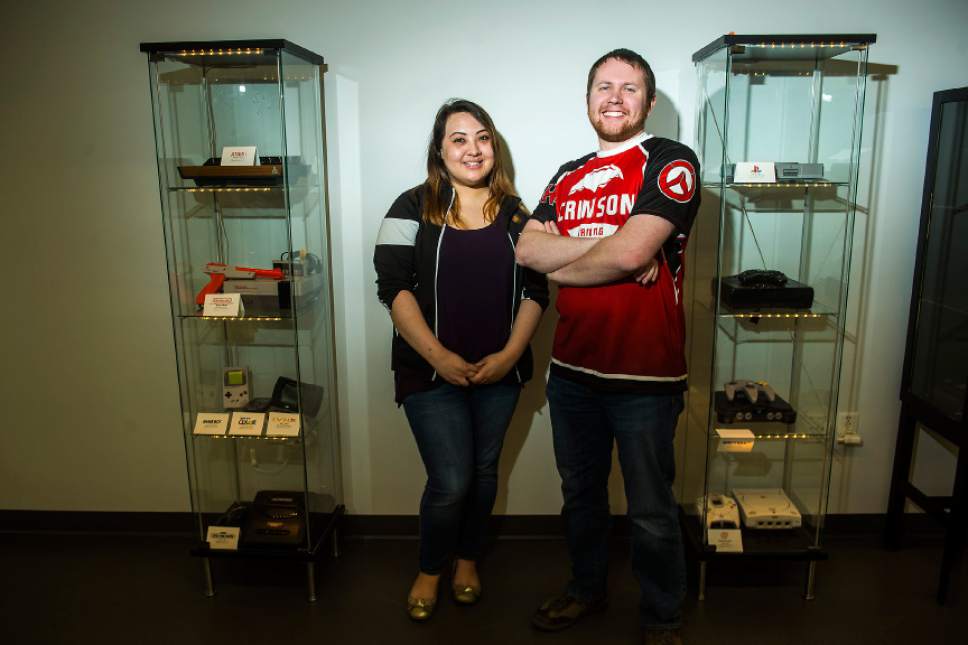 Chris Detrick  |  The Salt Lake Tribune
Crimson Gaming Director Angie Klingsieck and Crimson Gaming Competitive Director Jordan Runyan pose for a portrait at the University of Utah Wednesday, April 5, 2017.  Utah esports will compete in multiple games and has confirmed League of Legends as its first game with additional games to be announced shortly. The esports program is the first of its kind from a school out of the Power Five athletics conferences (Pac-12, Big Ten, Big 12, Atlantic Coast and Southeastern).