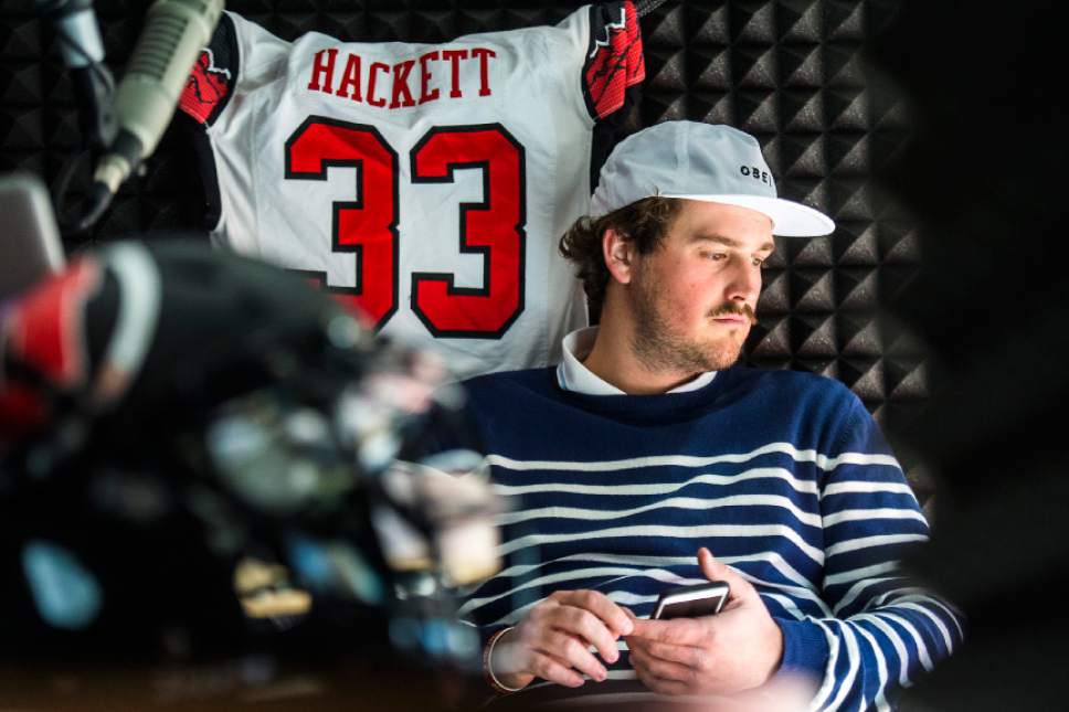 Chris Detrick  |  The Salt Lake Tribune
Tom Hackett waits before starting his ESPN 700 radio show at Broadway Media in Salt Lake City Tuesday, April 4, 2017.