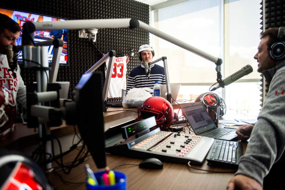 Chris Detrick  |  The Salt Lake Tribune
Tom Hackett talks with Sean O'Connell and Bill Riley on their ESPN 700 radio show at Broadway Media in Salt Lake City Tuesday, April 4, 2017.