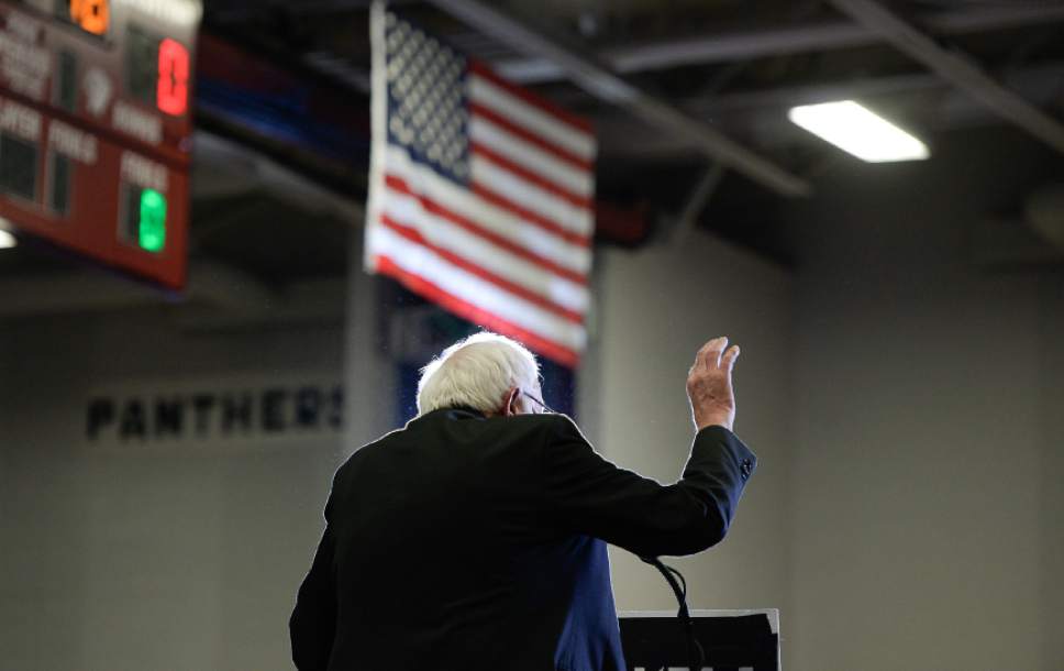 Francisco Kjolseth | The Salt Lake Tribune
Democratic presidential candidate Bernie Sanders speaks at a packed house at West High School in Salt Lake City on Monday, March 21, 2016.