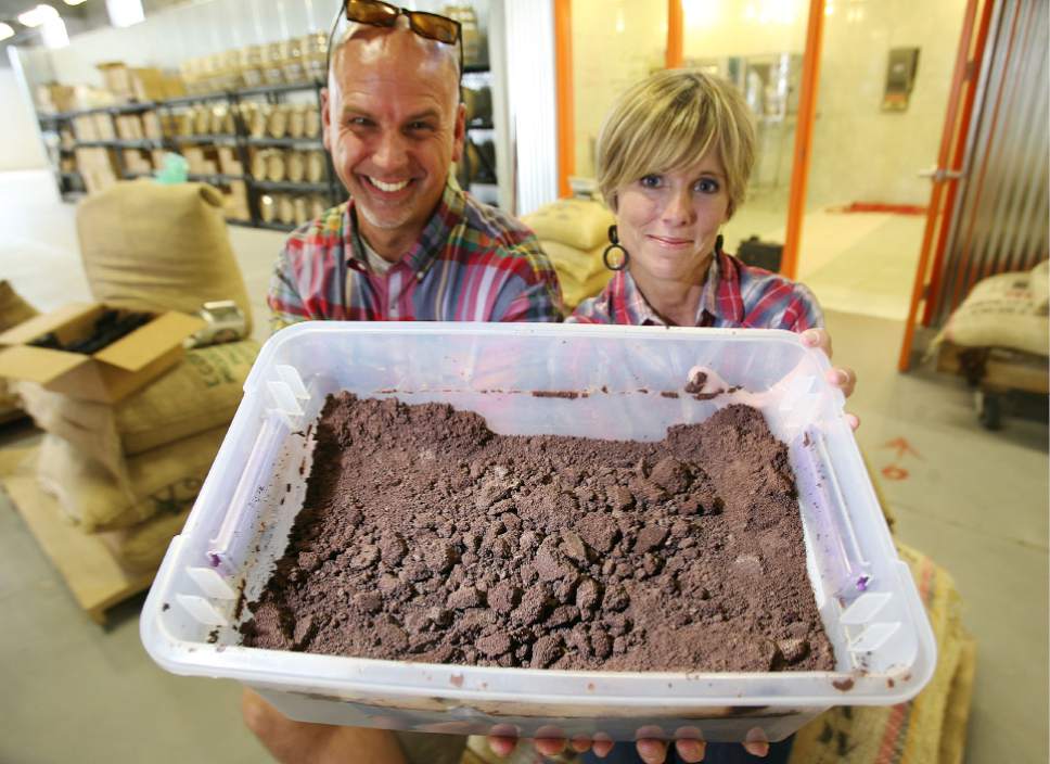 Steve Griffin | The Salt Lake Tribune

Topher and Shannon Webb with crumbled chocolate used to make their Mezzo drinking chocolate.