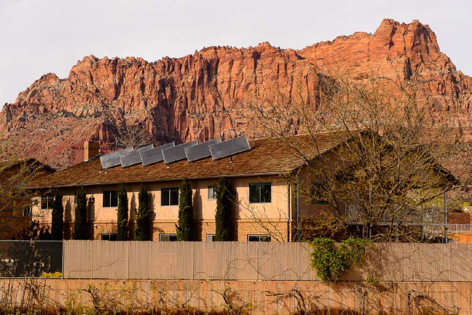 Trent Nelson  |  The Salt Lake Tribune
A large home in the Jeffs compound in Hildale, Wednesday April 5, 2017. The UEP Trust is making plans to convert some of the town's largest homes, which previously housed large polygamous families, into apartments.