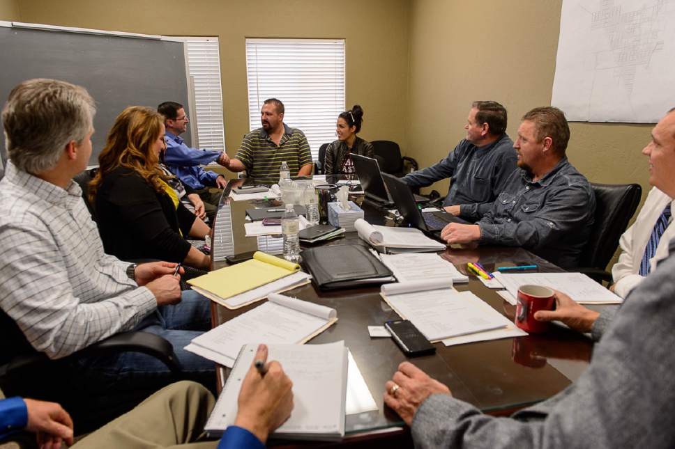Trent Nelson  |  The Salt Lake Tribune
Shawn and Alexandra Stubbs meet with the board of the United Effort Plan trust in hopes of getting a home for their family, in Hildale, Saturday February 11, 2017.