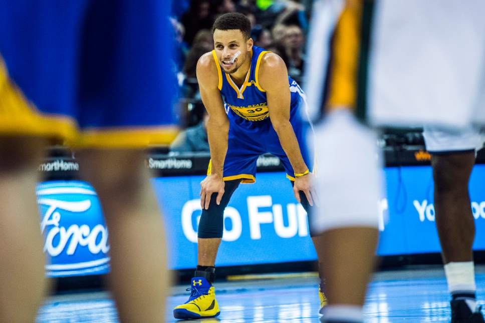 Chris Detrick  |  The Salt Lake Tribune
Golden State Warriors guard Stephen Curry (30) during the game at Vivint Smart Home Arena Thursday December 8, 2016.