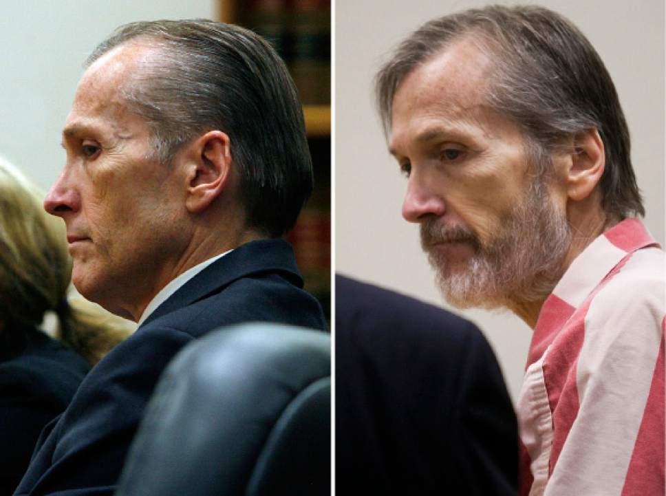 Photos by Scott Sommerdorf   |  The Salt Lake Tribune and Mark Johnston  |  Pool Photo

At left, Martin MacNeill listens to court proceedings after he was found guilty of murder and obstruction of justice early Saturday morning, November 9, 2013. On the right, Martin MacNeill leaves the courtroom after a hearing in his sex abuse case at 4th District Court in Provo Thursday, Jan. 23, 2014.