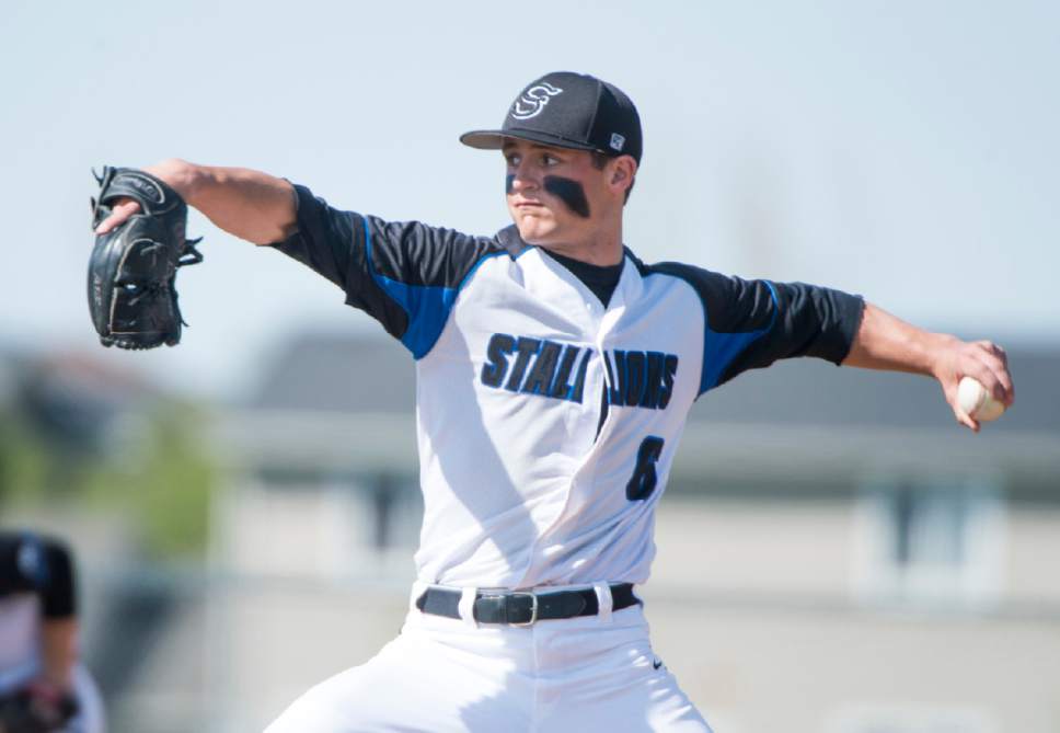 Rick Egan  |  The Salt Lake Tribune

Stansbury pitcher Mitch McIntrye (6) pitches in prep baseball action, Union vs Stansbury, Monday, April 10, 2017.