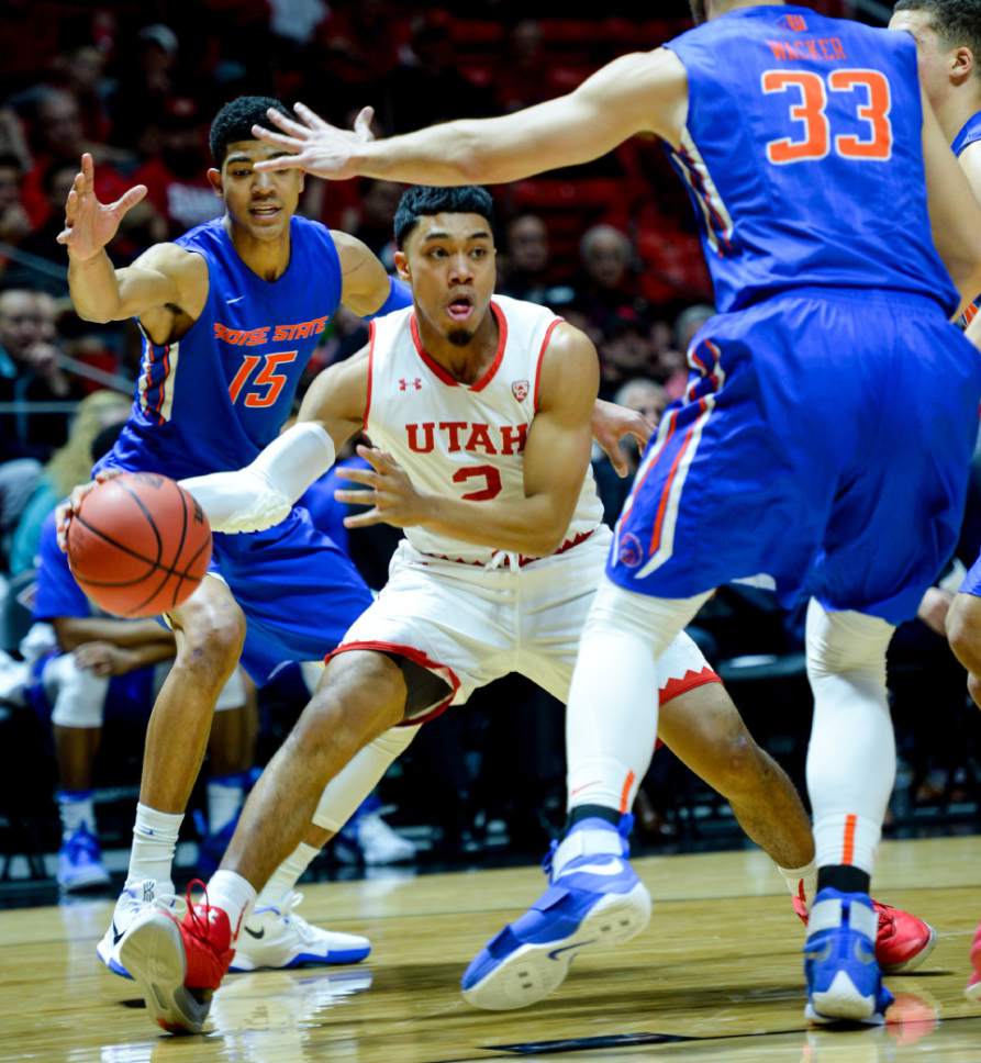 Steve Griffin  |  The Salt Lake Tribune


Utah Utes guard Sedrick Barefield (2) pass out of trouble during the Utah versus Boise State basketball game in the first round of the NIT at the Huntsman Center on the University of Utah campus in Salt Lake City Tuesday March 14, 2017.