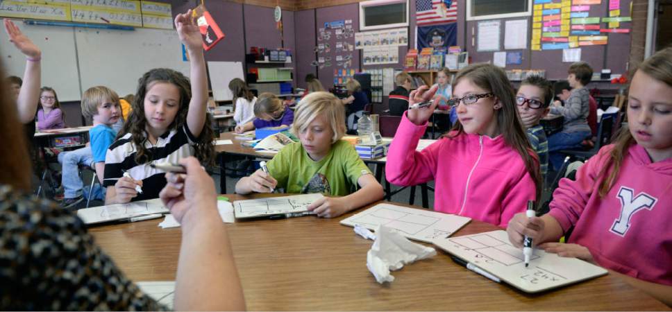 Al Hartmann  |  Tribune file photo
Fourth-graders in Utah's Jordan School District in 2015.  Proponents of an November 2018 ballot initiative to boost state taxes nearly $750 million for public education  said Friday they were considering using sales taxes to raise the funds.