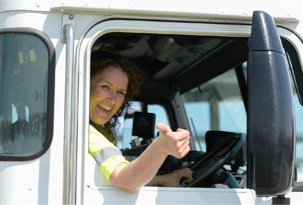 Francisco Kjolseth | The Salt Lake Tribune
Rhonda Kitchen who has been driving garbage and recycling trucks for the Wasatch Front Waste & Recycling District for the past 17 years, was selected as 2017 "Driver of the Year" in  the category of small government operations.