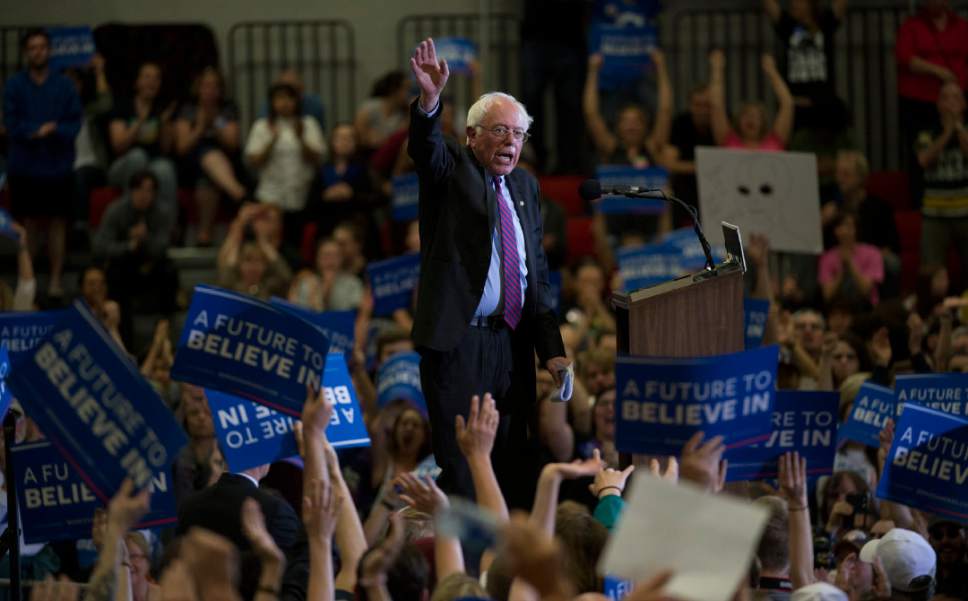 Jeremy Harmon  |  The Salt Lake Tribune

Bernie Sanders speaks to an enthusiastic crowd at West High in Salt Lake City on Monday, March 21, 2016. The Democratic presidential candidate spoke in Utah on the eve of the 2016 caucus.