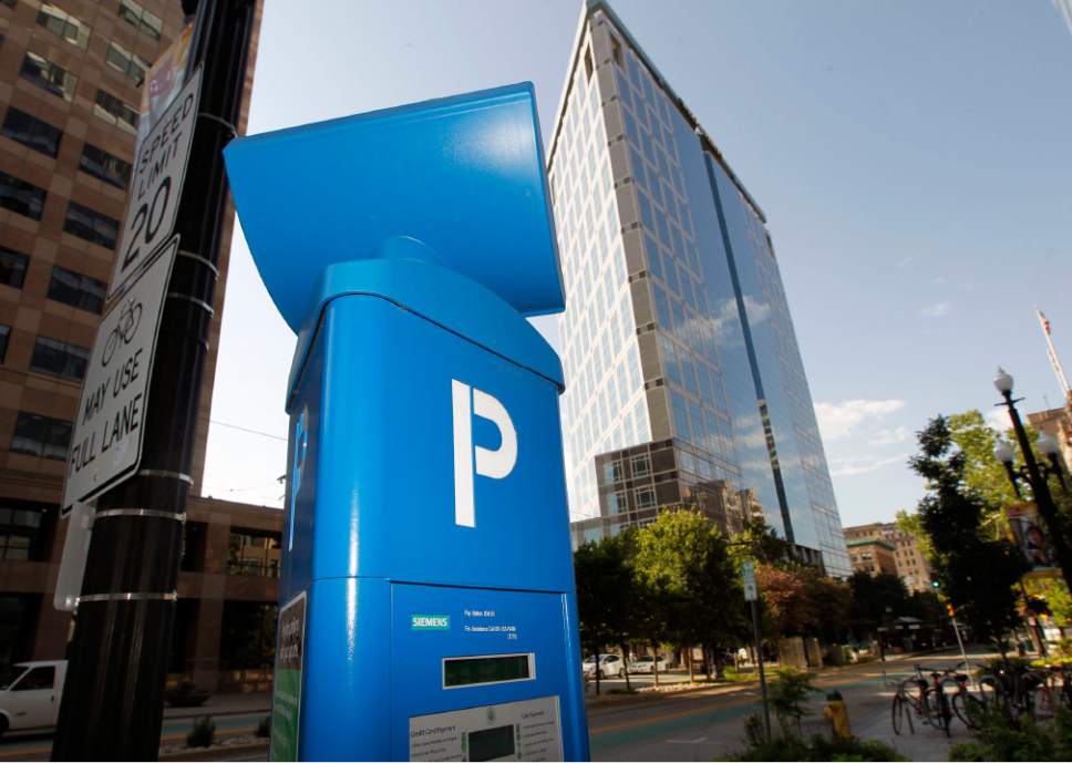 Al Hartmann  |  The Salt Lake Tribune

Parking meter pay station on Main Street in Salt Lake City Tuesday July 9 2013.